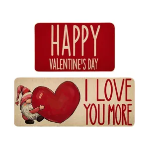 Alfombrilla de Suelo para Cocina de San Valentín Antideslizante Estilo Nórdico Patrón de Corazón Felpudo Entrada de Hogar Set Decorativo de Poliéster