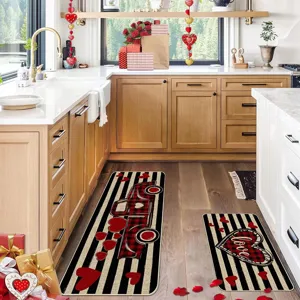 Conjunto de alfombra de cocina de San Valentín, camión de cuadros rojos y alfombrillas de corazones.