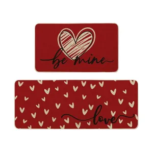 Juego de alfombrillas de cocina de San Valentín corazones rojos felpudo antideslizante