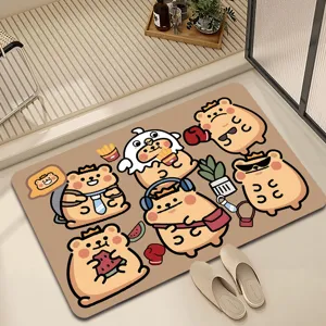 Cartoon Cute Bear Diatomaceous Mud Floor Mat Bathroom Water-Absorbing Non-Slip Mat Easy-Care Doorway Floor Mat Home Decor