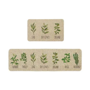 Kitchen floor mat set botanical herb print absorbent non-slip kitchen runner rug home decor