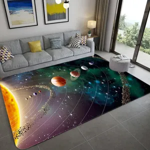 3D Solar System Area Rug for Living Room, Large Space Universe Pattern Floor Carpet.