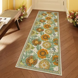 American retro kitchen runner rug floral non-slip absorbent floor mat for hallway home decor