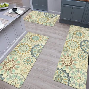Kitchen floor mat set, non-slip floral runner rugs for home kitchen, absorbent and easy care.