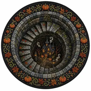 Halloween 3D Illusion Area Rug Round Non-Slip Crystal Velvet Floor Mat Gothic Pumpkin Ghost Decorative Carpet For Living Room Bedroom