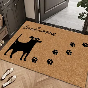 Paillasson antidérapant style coco avec silhouette de chien mignonne pour entrée de porte.