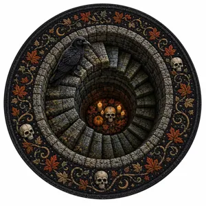 3D optical illusion round rug gothic raven skull autumn leaves floor mat home decor