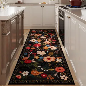 Perzische stijl keukenloper tapijt met kleurrijk bloemenpatroon, antislip gemakkelijk.