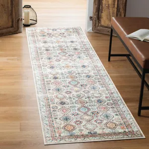 Perzische stijl loper tapijt met vintage geometrische patronen, antislip mat.