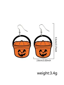 Halloween pumpkin bucket wooden earrings for women holiday party funny drop earrings