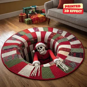 Weihnachten 3D Illusion runder Teppich weich Plüsch festliche Heimdekoration Fussmatte