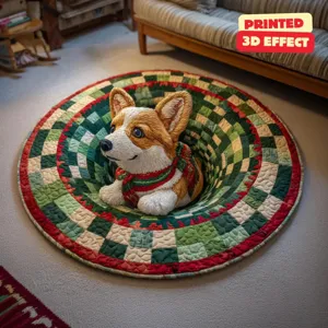 Amerikanischer Urlaubs-Korallenfleece-Teppich rund mit 3D Corgi Motiv für Heimdekoration.