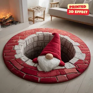 3D Visuelle Illusion Runder Teppich Weihnachten Halloween Stil Kaschmir-ähnlich Weich Rutschfest Bodenmatte Weihnachtsmann Gnom Bedruckter Teppich Für Wohnzimmer