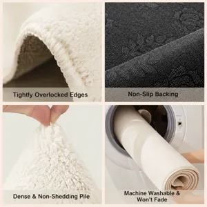 Soft imitation cashmere floor mat with anti-slip backing, durable edge lock, easy to clean.