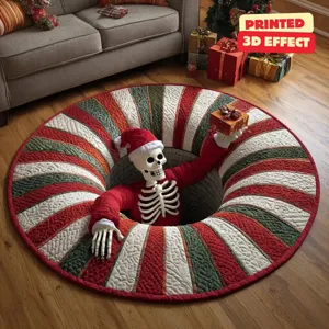 Weihnachten 3D Illusion runder Teppich weich Kaschmir Urlaub Heim Boden Dekor Detail Ansicht
