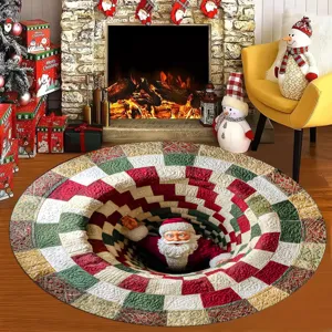 Detailansicht des 3D Weihnachts-Illusion Teppichs mit Weihnachtsmann für festliche Deko.
