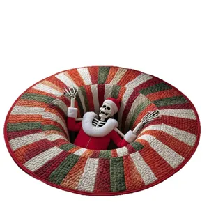 Weihnachten 3D Vortex Illusion runder Teppich mit Weihnachtsmann Skelett für Heimdekoration.