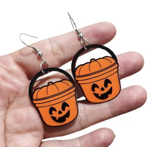 Halloween Smiling Face Pumpkin Acrylic Dangle Earrings For Women Horror Pumpkin Basket Earrings Holiday Party Jewelry Gift Accessories