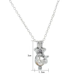 DIY Hohler Bär Käfig Anhänger Halskette mit Perle, süßes Tier Schmuck Geschenk für Damen