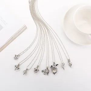 Silberfarbene ausgehöhlte Tier-Käfig-Halskette Set mit Perlen für Damen Mode Geschenk.