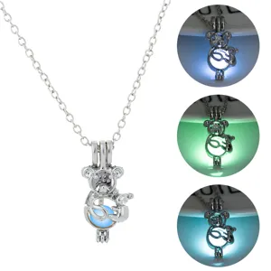 Leuchtende Koala Bär Anhänger Halskette Für Damen Halloween Hohl Tierkäfig Halskette Galvanisierte Legierung Schmuck Geschenk