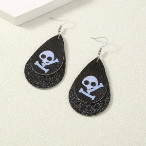 Halloween Leder Tropfen Ohrringe Gothic Punk Glitzer Totenkopf Geist Spinnennetz Hexe Hut Haken Ohrringe Für Damen Feiertagsparty Schmuck Geschenk