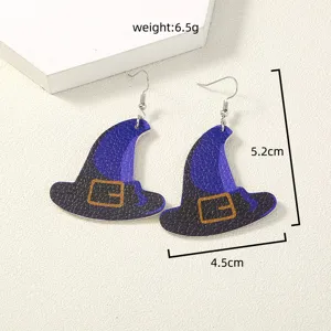 Halloween Hexenhut Ohrringe, ausgefallene dunkle lila PU-Leder Ohrhänger für Damen Party.