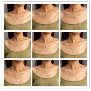 Vintage Legering Gelaagd Meerlagig Choker Ketting Voor Dames Goudkleurig Verguld Schakelketting Ster Maan Hart Kunstparel Hanger Sieraden Cadeau