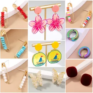 Bohemian Polymer Clay Safety Pin Earrings Colorful Beaded Geometric Drop Hoop Earrings Fashion Jewelry Gift For Women