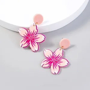 Pink cherry blossom stud earrings sweet resin floral drop earrings for women daily wear accessory