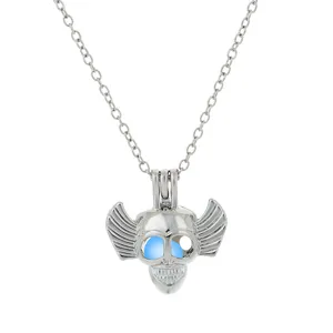 Gotisch Silber Totenkopf Flügel Leuchtende Halskette Anhänger Halloween Schmuck