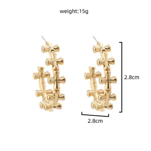 Gold cross hoop earrings vintage punk style gothic jewelry accessory 2.8cm lightweight