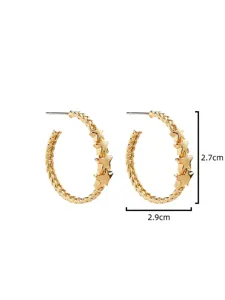 Gold plated twisted hoop earrings featuring star charms detail, elegant women fashion jewelry.