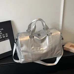 Large Capacity PU Leather Travel Bag Waterproof Sports Gym Bag With Shoe Compartment Casual Shoulder Duffel Luggage Bag For Men Women
