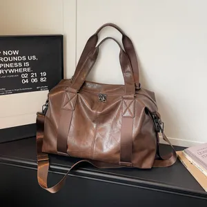 Large Capacity PU Leather Travel Bag Waterproof Gym Shoulder Crossbody Duffel Bag Solid Color Luggage Tote For Weekender Overnight Men Women
