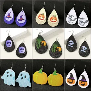 Orecchini a Goccia in Ecopelle per Donna Halloween Zucca Fantasma Cappello da Strega Teschio Stampato Gioielli per Feste