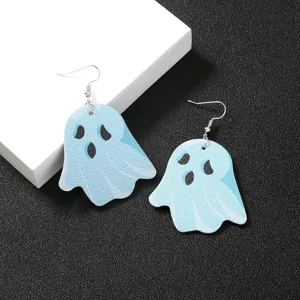 Orecchini pendenti fantasma blu di Halloween, simpatici orecchini in pelle PU per le donne.