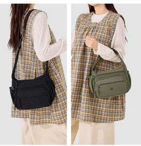 Casual women nylon crossbody shoulder bag with multi-pockets, stylish daily handbag.