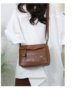 Classic retro soft leather shoulder bag for women, large capacity casual crossbody design.