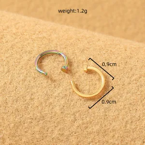 Minimalistische piercing ringen set, oorbellen neusringen, goud en regenboog, 0,9 cm