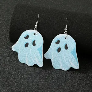 Orecchini in pelle fantasma azzurro di Halloween, simpatici orecchini pendenti spettrali.