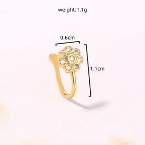 Polsino naso fiore oro clip senza piercing anello naso zircone gioiello corpo dettaglio