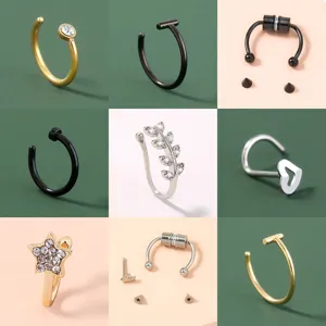 Modische Metall Nasenring Lippenring Körperschmuck Minimalistisch Zirkonia Stern Herz Blatt Stecker Piercing Schmuck Für Damen