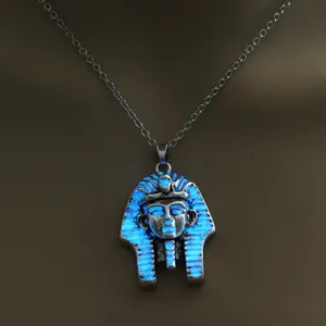Luminous Egyptian Pharaoh Pendant Necklace Glow in the Dark Vintage Silver Chain Jewelry