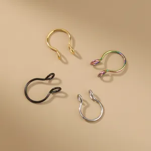 Gedetailleerd overzicht van vier minimalisten neusringen in goud, zilver, zwart en regenboog.