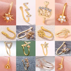 Anello Nasale in Rame Zirconia Clip Senza Piercing Perno Nasale Geometrico Stella Ape Cuore Fiore Cristallo Gioiello Corpo per Donna