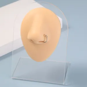 Gedetailleerd overzicht van minimalisten tweetalige neusringen, stijlvolle gedraaide creoolset.