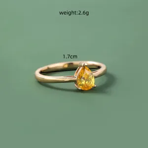 Prachtige perenvormige gele zirkoon metalen ring, elegant dagelijks accessoire voor dames.