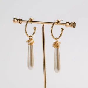 Fashion C-Shaped Ear Hook Hand-Wound Wire Long Artificial Pearl Dangle Earrings Gold Alloy Women Jewelry