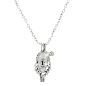 Silberne Weihnachtsmann Käfig Anhänger Halskette mit Perle kurze Schlüsselbeinkette Schmuck